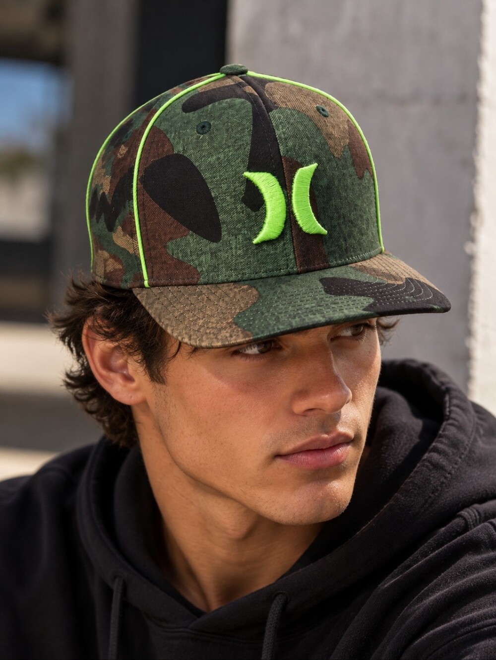 Hurley Phantom Flexfit Hat Camo Neon Green Logo S/M